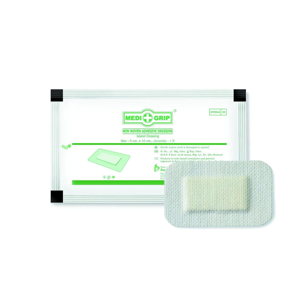 12 x  Medigrip Non-Woven Island Adhesive Dressing With Pad - 10cm x 10cm Pack of 25