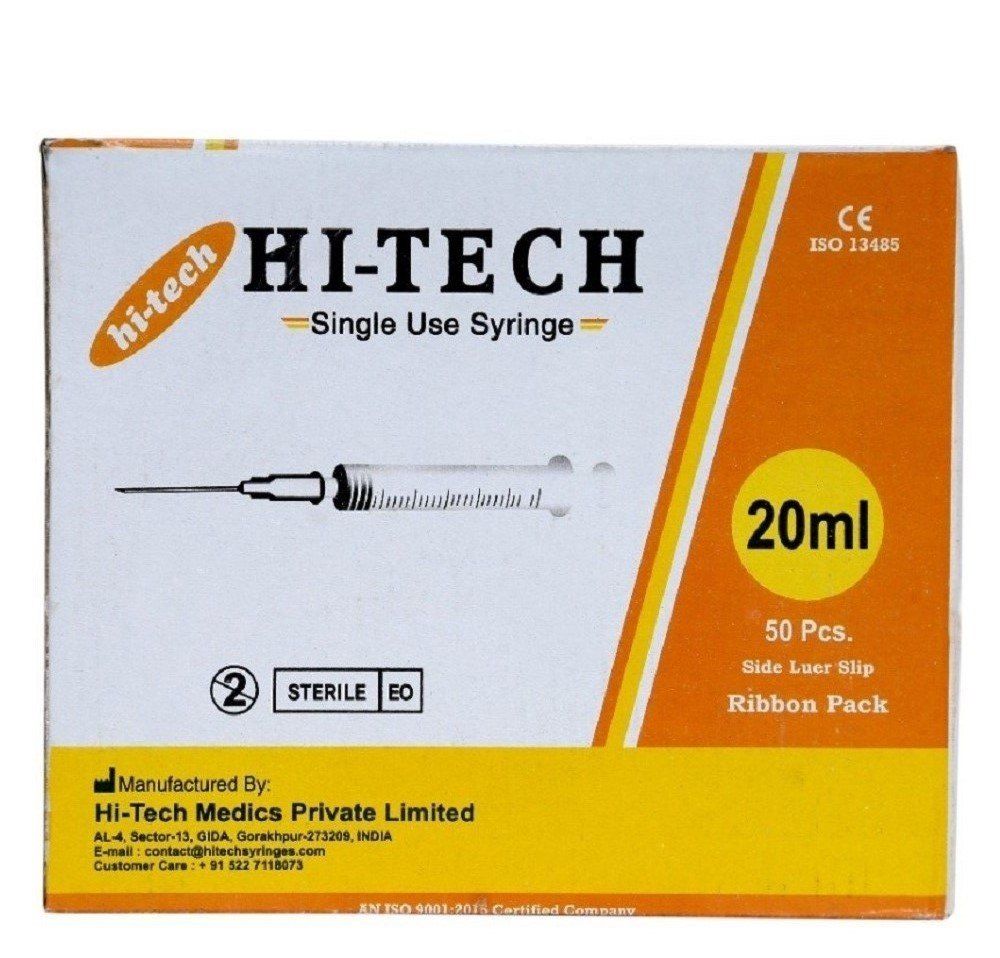 Hi-Tech Syringe with Needle - 20ml x 22G Pack of 50