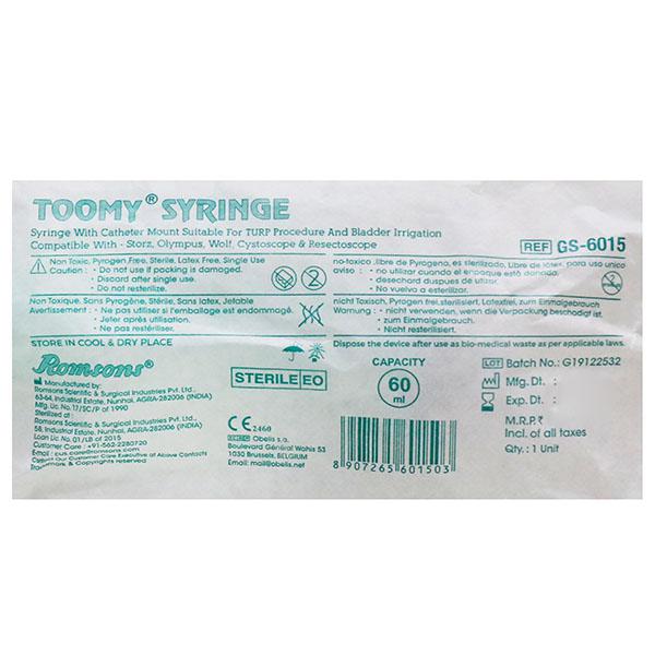 Romsons Toomey Syringe with Catheter Mount Syringe without Needle - 60ml Pack of 10 (GS-6015)