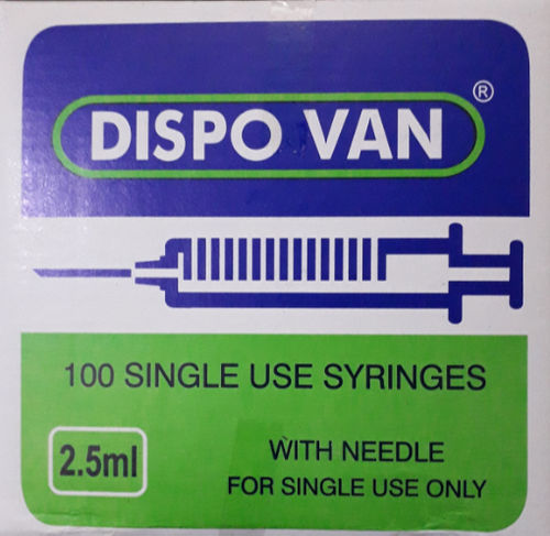 HMD Dispovan 2.5ml Syringe with Needle - 22G X 1inch Pack of 100