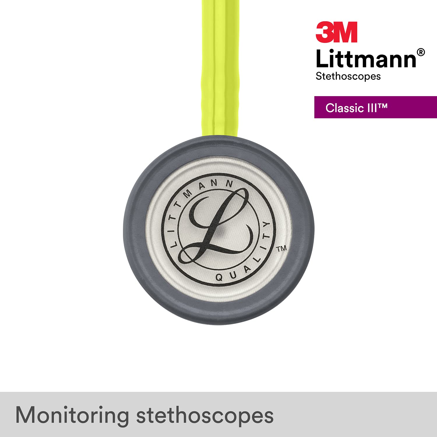 3M Littmann Classic III Monitoring Stethoscope (5839) - Stainless Steel Chestpiece Lemon Lime Tube
