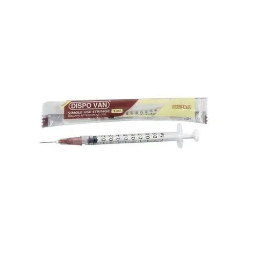 HMD Dispovan 1ml Syringe with Needle - 26G x 0.5inch Pack of 100
