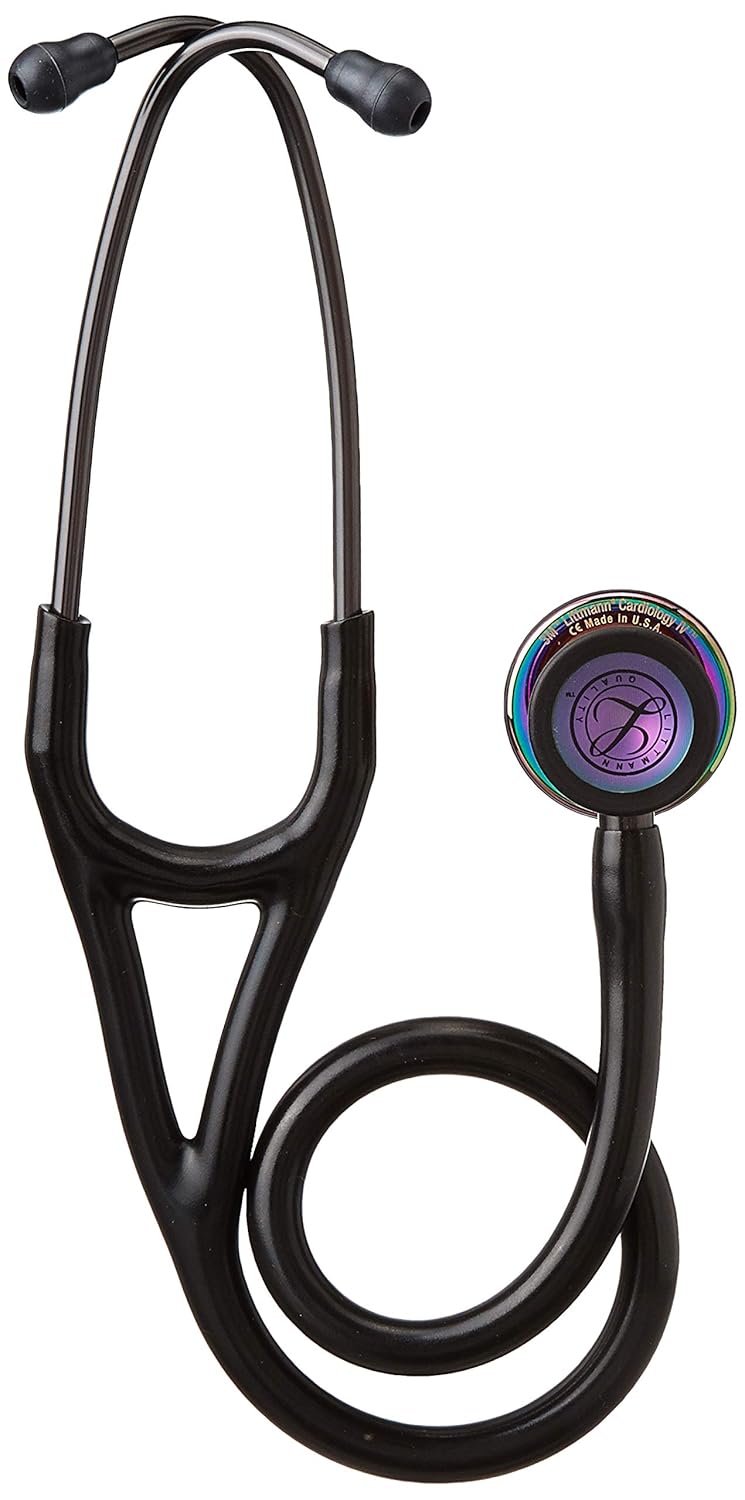 3M Littmann Cardiology IV Stethoscope (6240) - High Polish Rainbow Chestpiece Black tube Smoke Stem and Smoke Headset