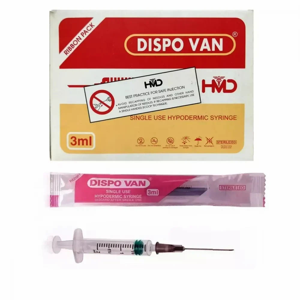 HMD Dispovan 3ml Syringe with Needle - 23G x 1inch Pack of 100