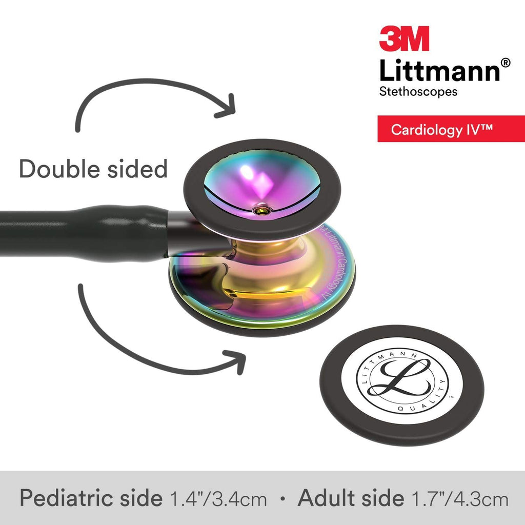 3M Littmann Cardiology IV Stethoscope (6240) - High Polish Rainbow Chestpiece Black tube Smoke Stem and Smoke Headset