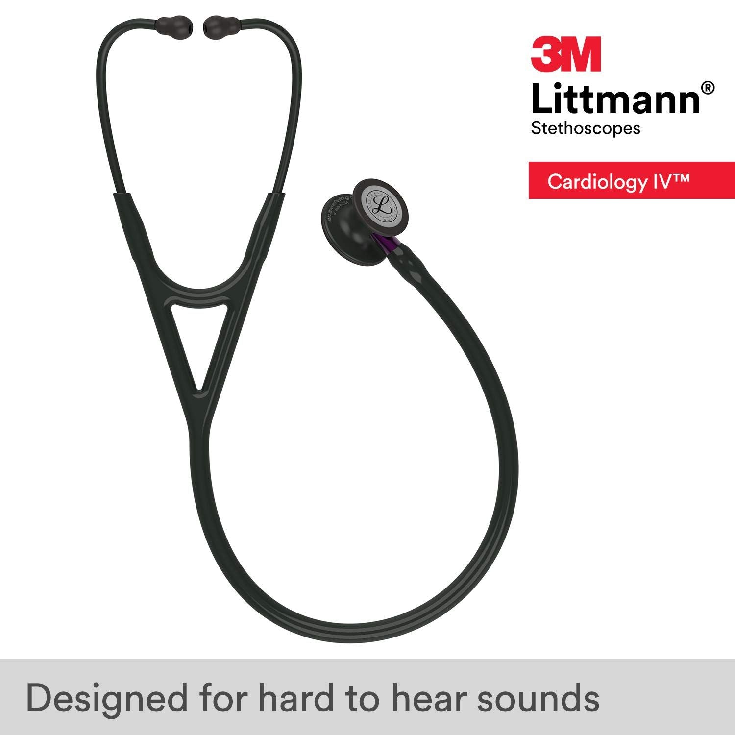 3M Littmann Cardiology IV Stethoscope (6203) - Black Finish Chestpiece Black Tube Violet Stem and Black Headset