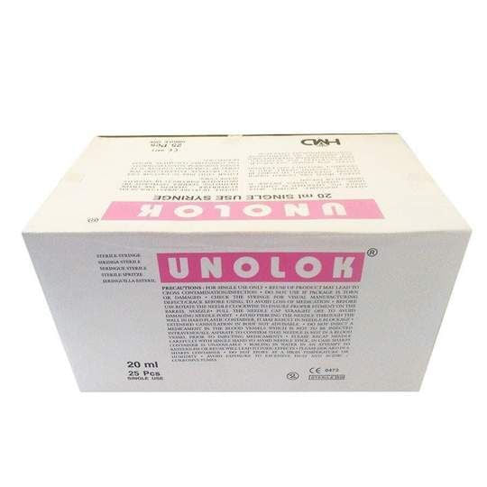 HMD Unolok 20ml Syringe with Needle - 21G X 1inch Pack of 25