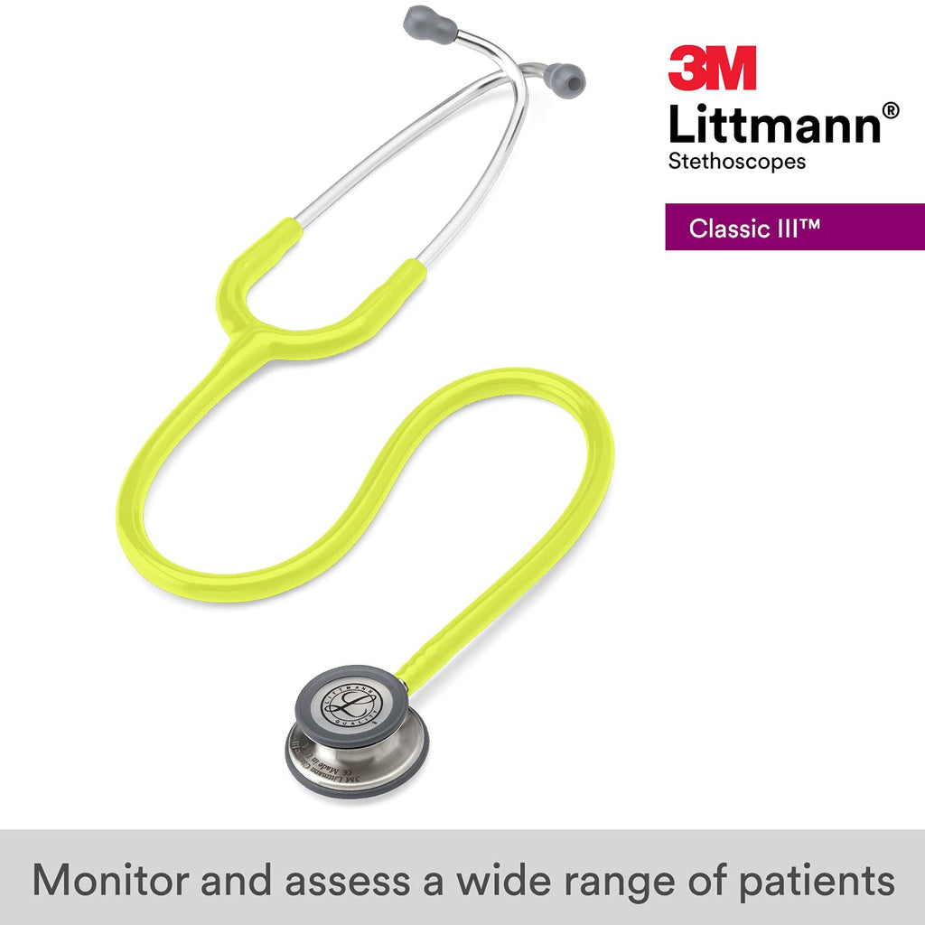 3M Littmann Classic III Monitoring Stethoscope (5839) - Stainless Steel Chestpiece Lemon Lime Tube