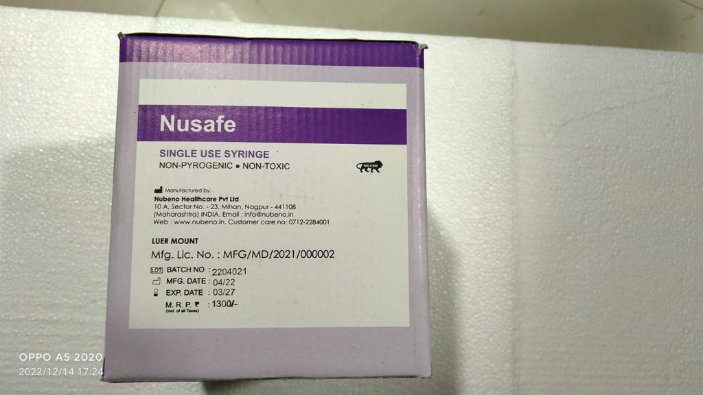 Nusafe Syringe with Needle - 2.5ml 24G x 1inch Pack of 100