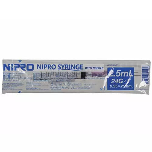 Nipro with Needle Syringe - 2.5ml 24G x 1inch Pack of 100 Pieces