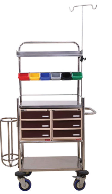 Elite Med India Crash Cart In Powder SS Frame (SSPL550)