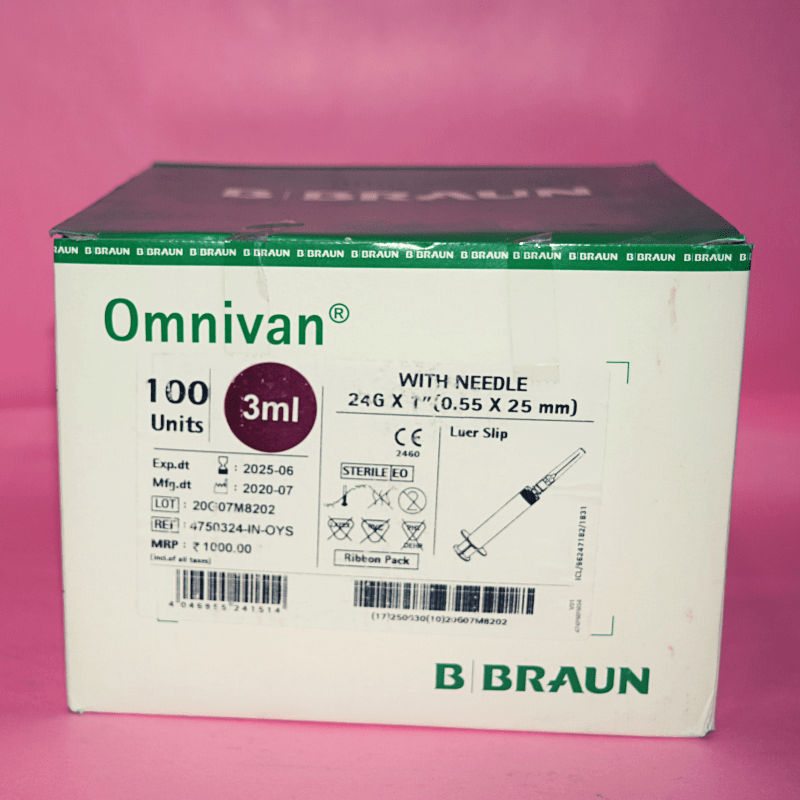B Braun Omnivan 3ml Duo Syringe with Needle - 24G x 1Inch Pack of 100 (4750324-IN-OYS)