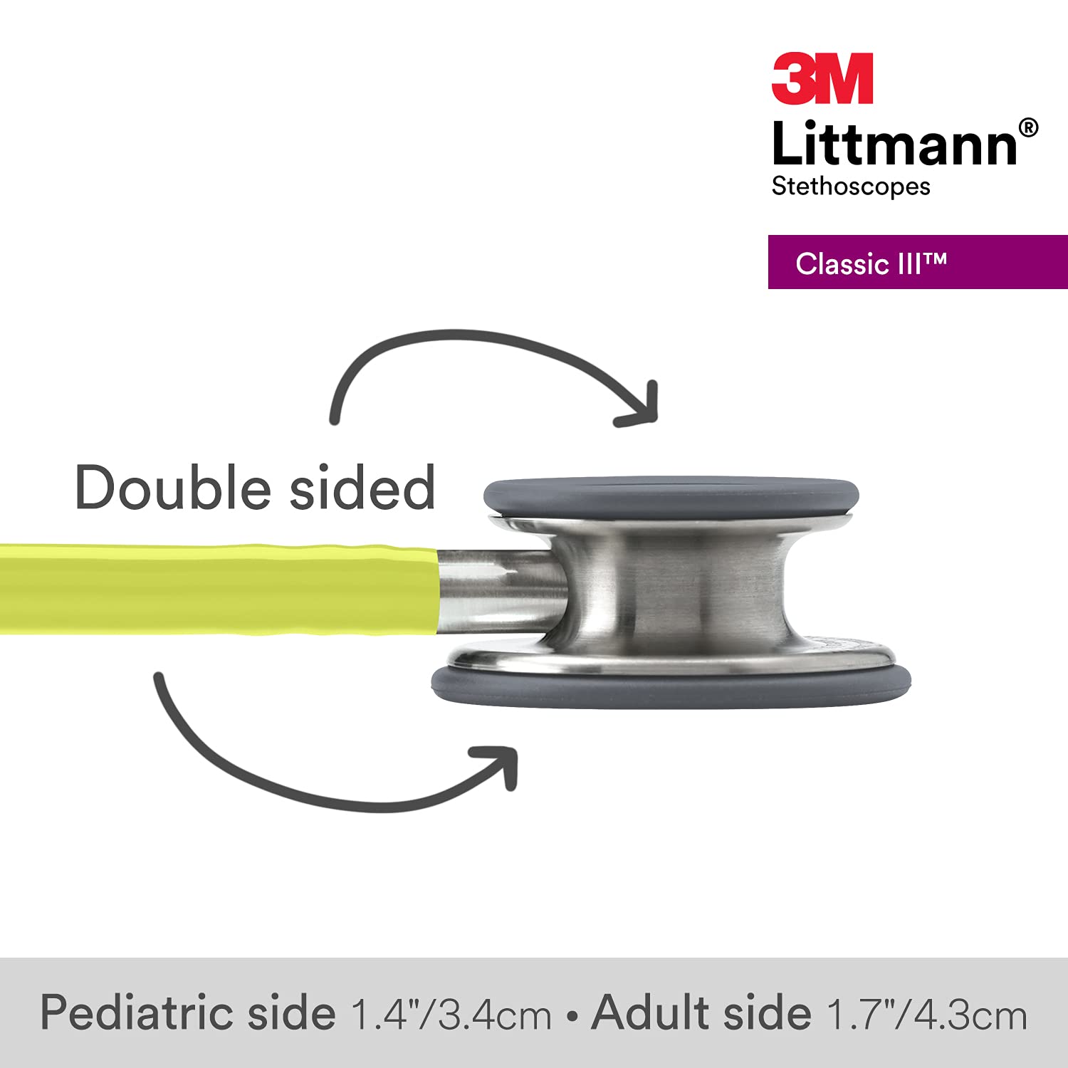 3M Littmann Classic III Monitoring Stethoscope (5839) - Stainless Steel Chestpiece Lemon Lime Tube