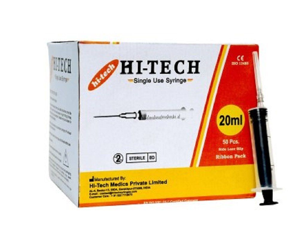 Hi-Tech Syringe with Needle - 20ml x 22G Pack of 50