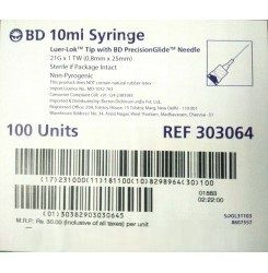 BD Luer-Lok 10mL Syringe with Needle 21G x 1.5Inch 303064 Pack of 100