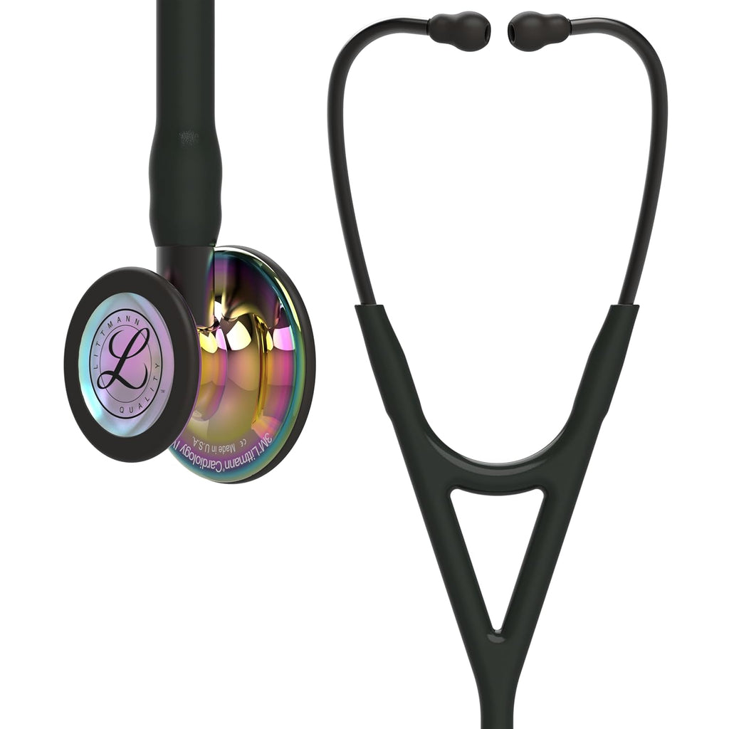 3M Littmann Cardiology IV Stethoscope (6240) - High Polish Rainbow Chestpiece Black tube Smoke Stem and Smoke Headset