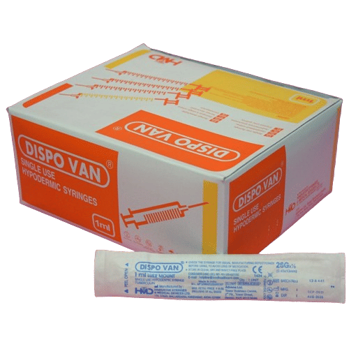 HMD Dispovan 1ml Syringe with Needle - 26G x 0.5inch Pack of 100